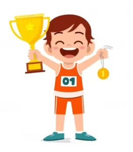 kid smiling holding a medal vector cartoon