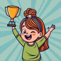 a girl holding winning trophy win on online competition greentalentt.com